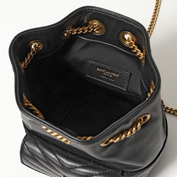 Saint Laurent Shoulder Bag Joe Mini Bucket Bag Metal Logo Chain Quilted Bag - Picture 2 of 4